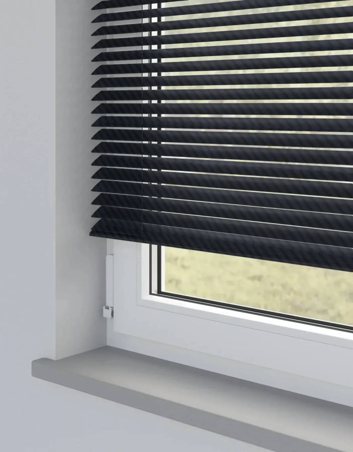 Pitch Black Metal Venetian Venetian Blinds fitted in a British home