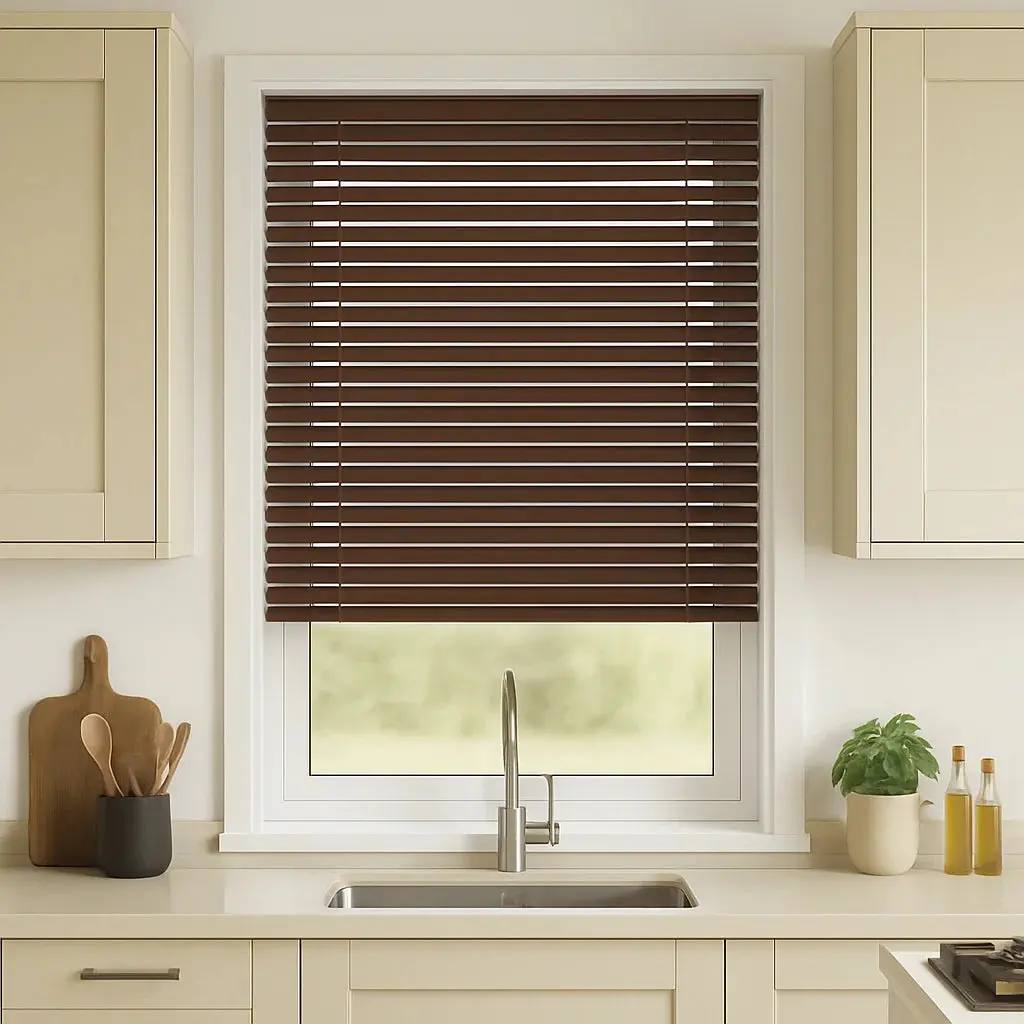 Mahogany Metal Venetian Venetian Blinds fitted in a British home
