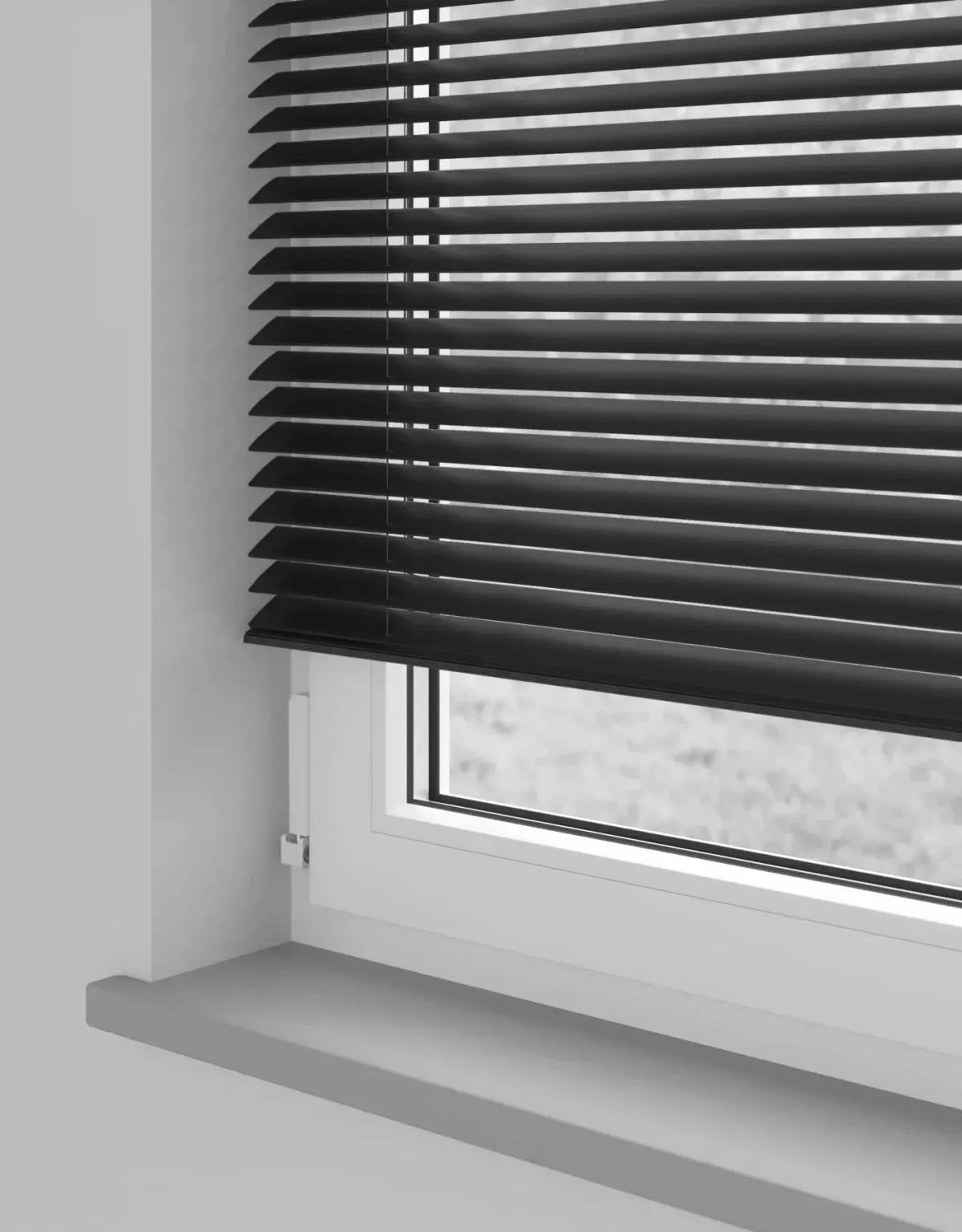 Black Gloss Metal Venetian Venetian Blinds fitted in a British home